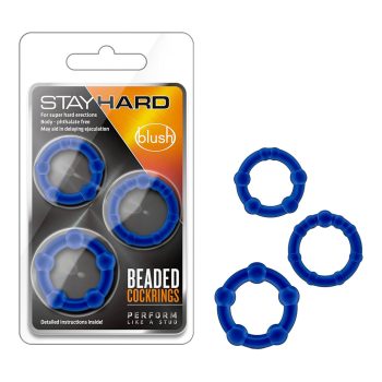   Stay Hard péniszgyűrű szett, 3 méretben, 3,1 - 3,8 cm, rugalmas, kék