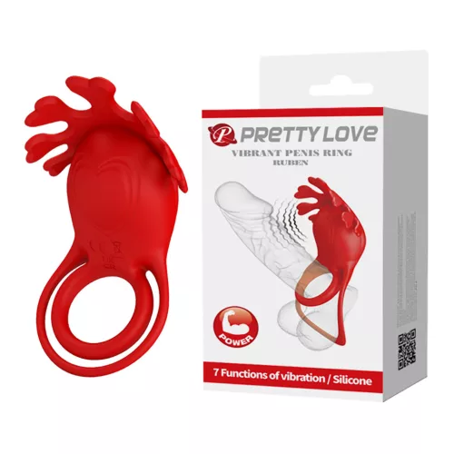 Pretty Love vibrátoros pénisz- és heregyűrű, piros, szilikon, akkus