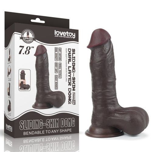 Lovetoy Sliding Skin kétrétegű dildó (19,5 cm, fekete)