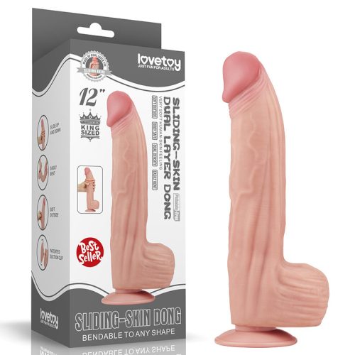 Lovetoy Sliding Skin tapadókorongos dildó (31 cm, natúr)