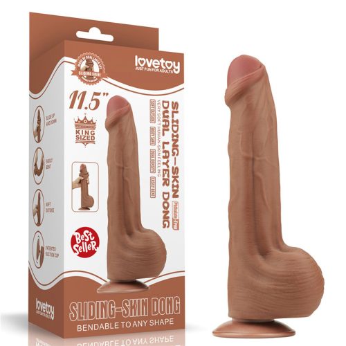 Lovetoy Sliding Skin kétrétegű tapadótalpas dildó (29 cm, barna)