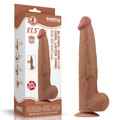 Lovetoy Sliding Skin tapadókorongos kétrétegű dildó (34 cm, barna)