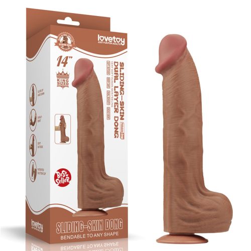 Lovetoy Sliding Skin nagy méretű élethű dildó (36 cm, barna)