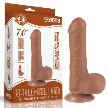  Lovetoy Sliding Skin kétrétegű letapasztható dildó (18 cm, barna)