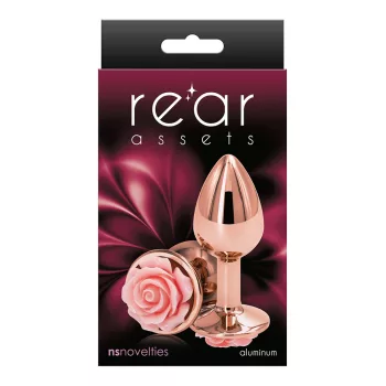   Rear Assets fém anál plug, rosegold, rózsa dísz talp (kicsi)