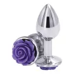 Rear Assets fém anál plug, ezüst, lila rózsa dísz talp (kicsi)