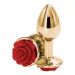 Rear Assets fém anál plug, arany, piros rózsa dísz talp (kicsi)