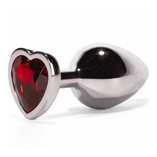 Secret Shine fém análdugó, ezüst, piros szív kristállyal (közepes)