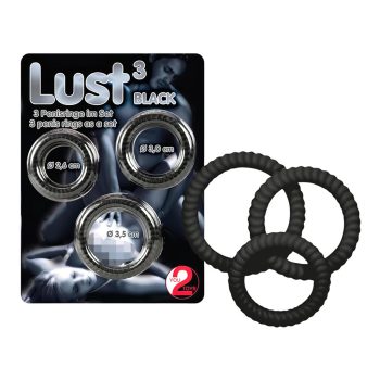 Lust 3 pénisz- és heregyűrű szett (fekete)